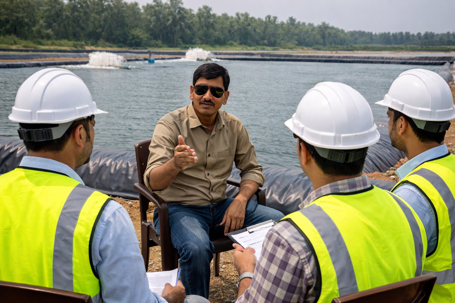 Biofloc shrimp pond site visit